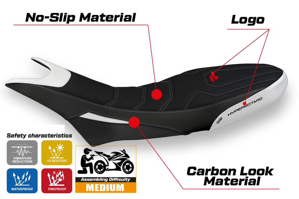 Ducati Hypermotard 950 2019-2024 Seat Cover Tappezzeria Italia Ultragrip in White