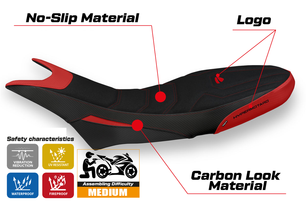 Ducati Hypermotard 950 2019-2024 Seat Cover Tappezzeria Italia Ultragrip in Red