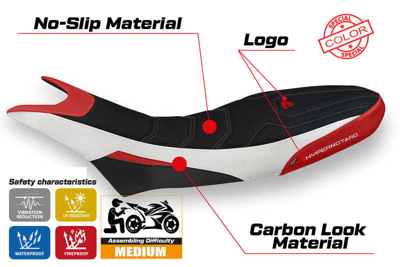 Ducati Hypermotard 950 2019-2024 Seat Cover Tappezzeria Italia Ultragrip in White, Red and Black
