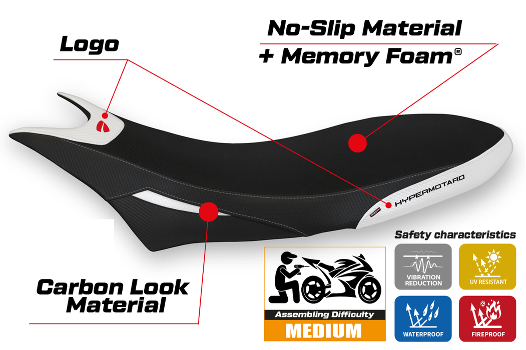 Ducati Hypermotard 950 2019-2024 Seat Cover Tappezzeria Italia Comfort in White