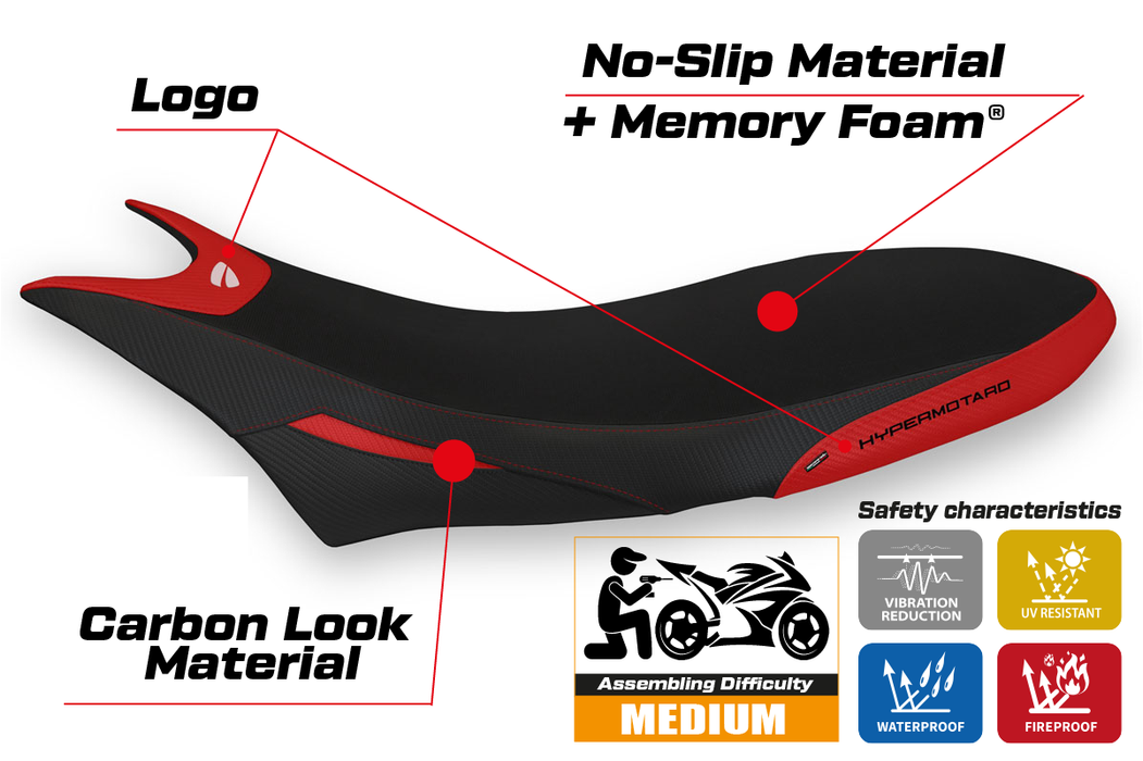 Ducati Hypermotard 950 2019-2024 Seat Cover Tappezzeria Italia Comfort in Red