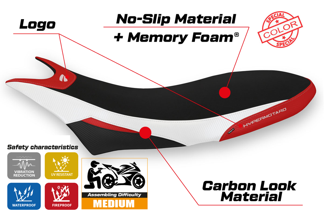 Ducati Hypermotard 950 2019-2024 Seat Cover Tappezzeria Italia Comfort in White and Red