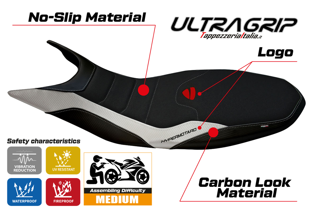 Ducati Hypermotard 821 939 2013-2018 Seat Cover Tappezzeria Italia Ultragrip in White