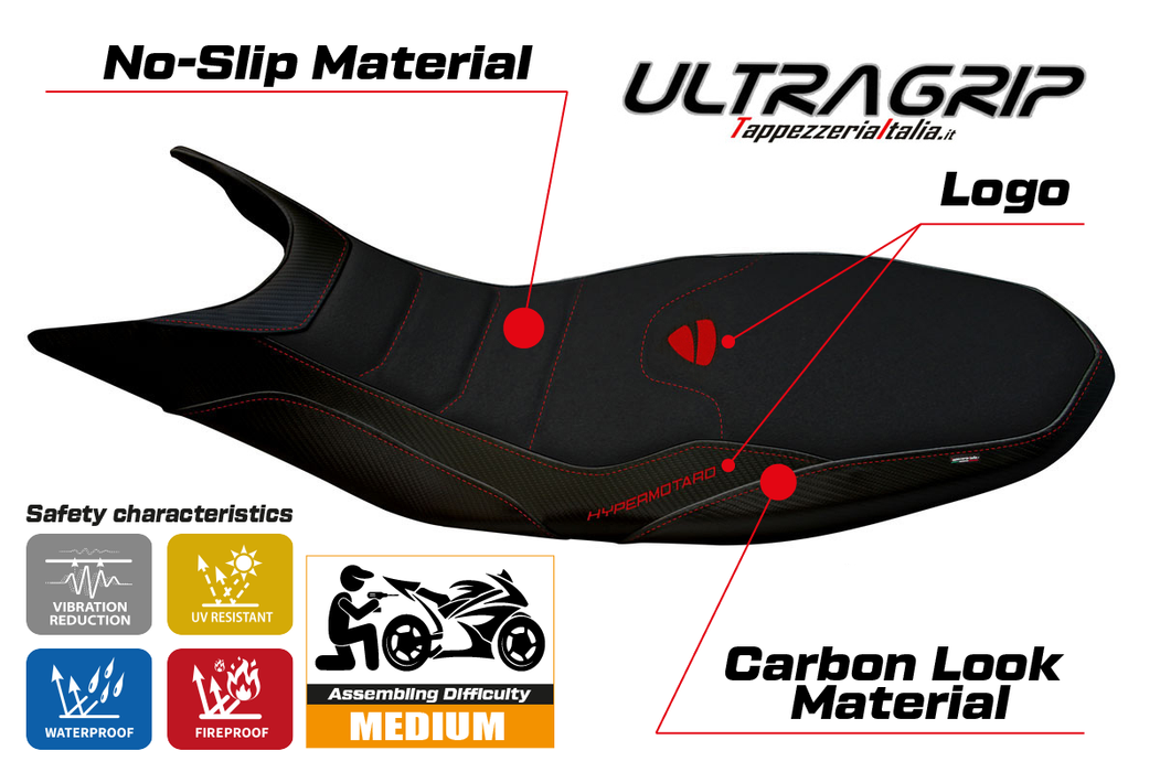 Ducati Hypermotard 821 939 2013-2018 Seat Cover Tappezzeria Italia Ultragrip in Black