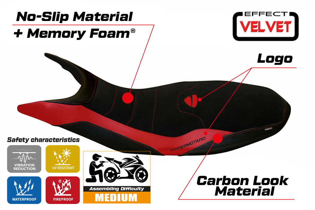Ducati Hypermotard 821 939 2013-2018 Seat Cover Tappezzeria Italia Comfort in Red and Black