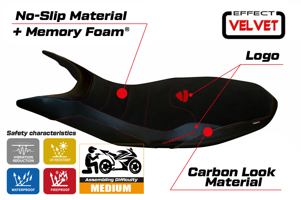 Ducati Hypermotard 821 939 2013-2018 Seat Cover Tappezzeria Italia Comfort in Black