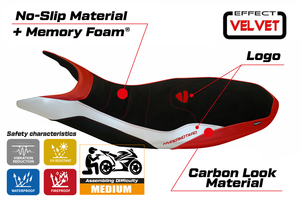 Ducati Hypermotard 821 939 2013-2018 Seat Cover Tappezzeria Italia Comfort in Red and White