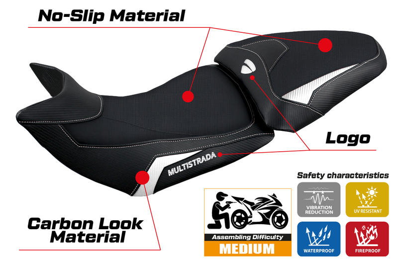 Ducati Multistrada 1200 1260 2015-2020 Seat Cover Tappezzeria Italia in White and Black