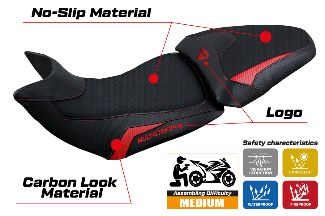 Ducati Multistrada 1200 1260 2015-2020 Seat Cover Tappezzeria Italia in Red and Black