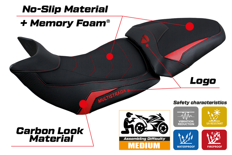 Ducati Multistrada 1200 1260 2015-2020 Seat Cover Tappezzeria Italia Comfort in Red and Black