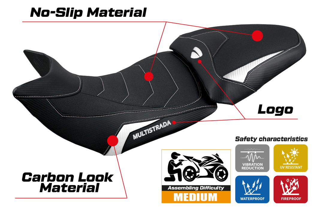 Ducati Multistrada 1200 1260 2015-2020 Seat Cover Tappezzeria Italia Ultragrip in White