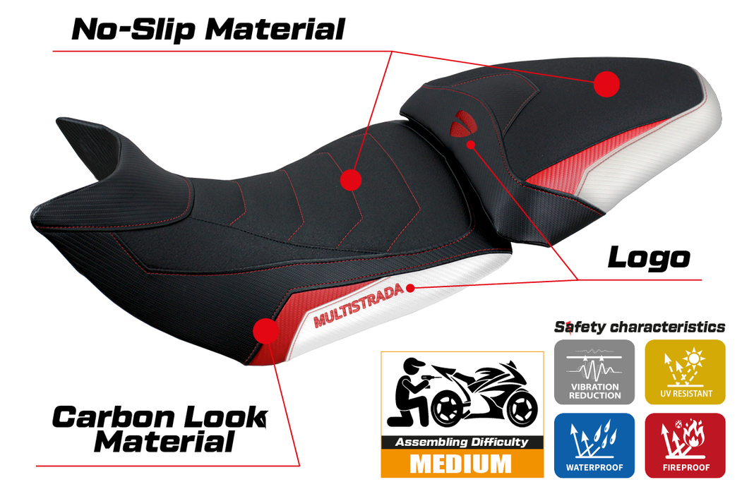 Ducati Multistrada 1200 1260 2015-2020 Seat Cover Tappezzeria Italia Ultragrip in White and Red