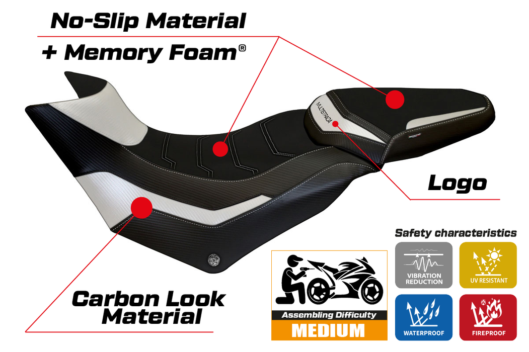 Ducati Multistrada 950 2017-2021 Seat Cover Tappezzeria Italia Comfort in White and Black
