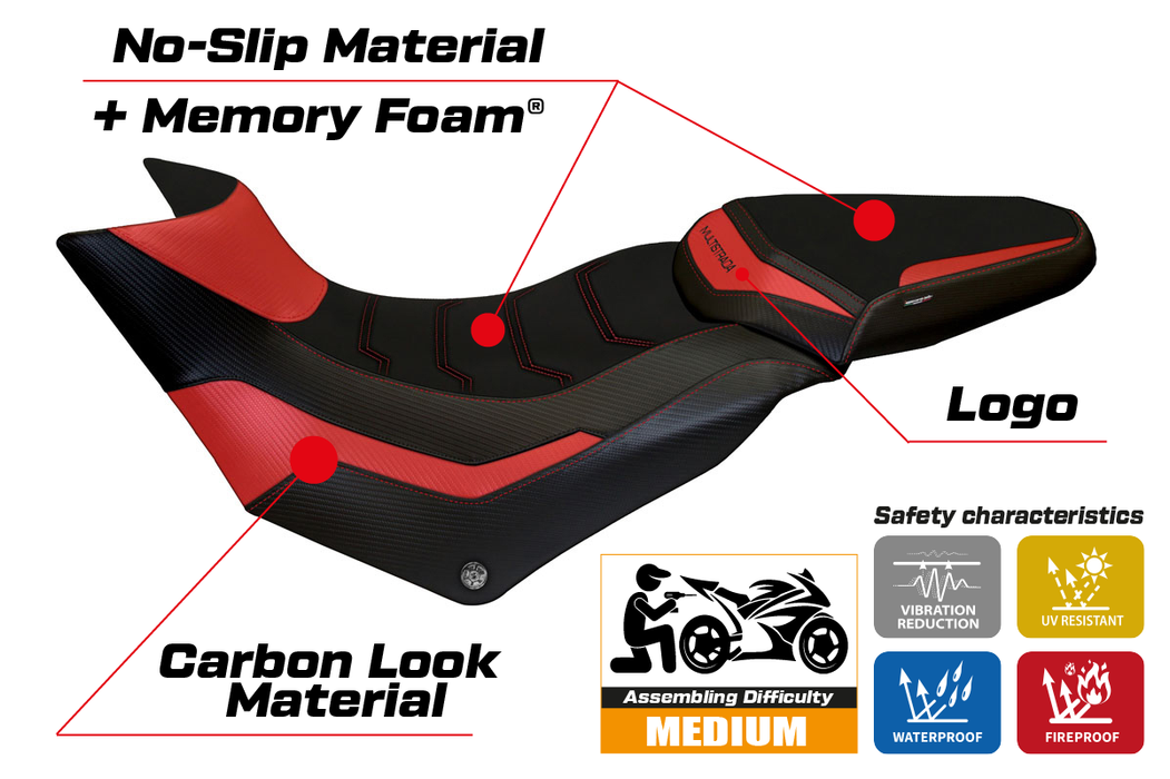 Ducati Multistrada 950 2017-2021 Seat Cover Tappezzeria Italia Comfort in Red and Black