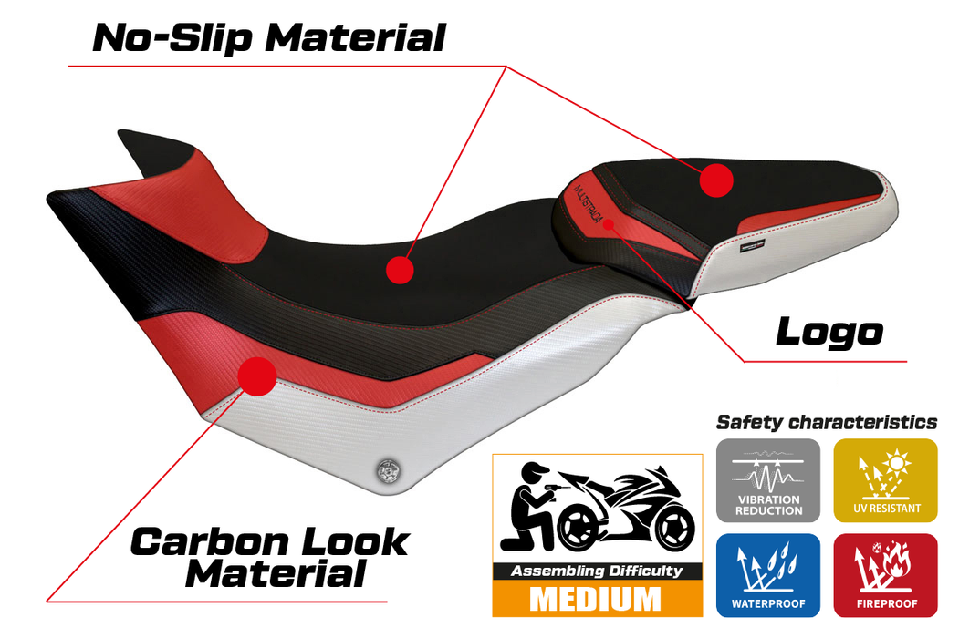 Ducati Multistrada 950 2017-2021 Seat Cover Tappezzeria Italia in Red and White