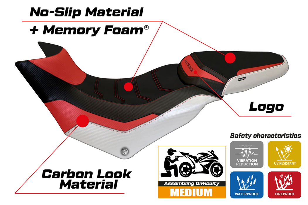 Ducati Multistrada 950 2017-2021 Seat Cover Tappezzeria Italia Comfort in Red and White