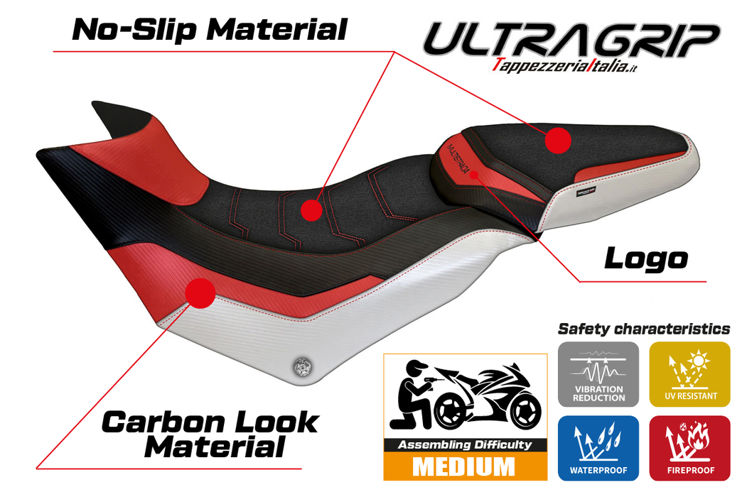 Ducati Multistrada 950 2017-2021 Seat Cover Tappezzeria Italia Ultragrip in Red and White