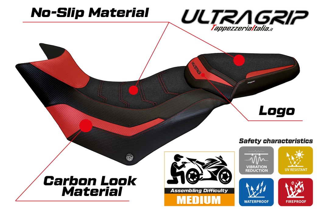 Ducati Multistrada 950 2017-2020 2021 Seat Cover Tappezzeria Italia Ultragrip in Red and Black