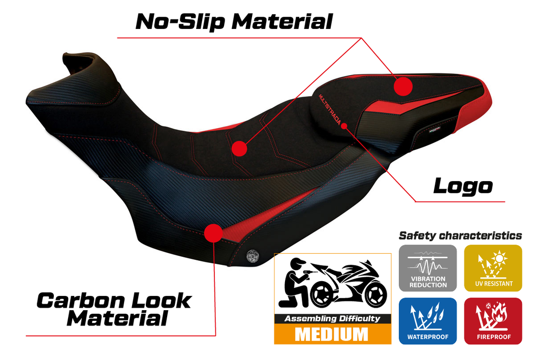 Ducati Multistrada 1200 1260 Enduro 2016-2021 Seat Cover Tappezzeria Italia in Grip Red
