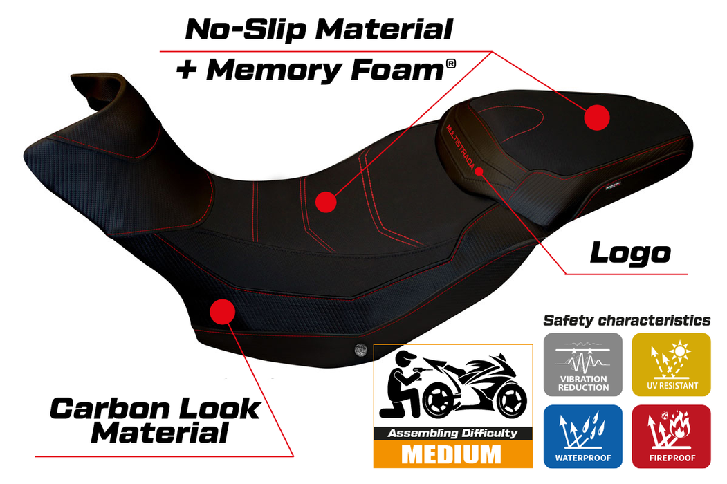 Ducati Multistrada 1200 1260 Enduro 2016-2021 Seat Cover Tappezzeria Italia Comfort in Black