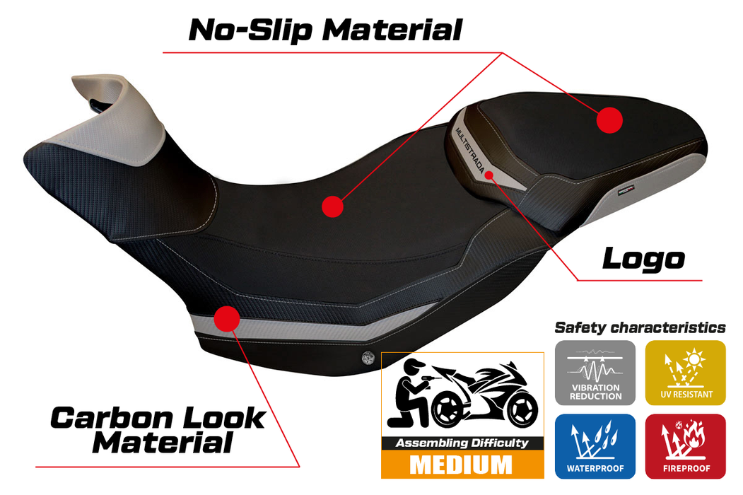 Ducati Multistrada 1200 1260 Enduro 2016-2021 Seat Cover Tappezzeria Italia in Silver