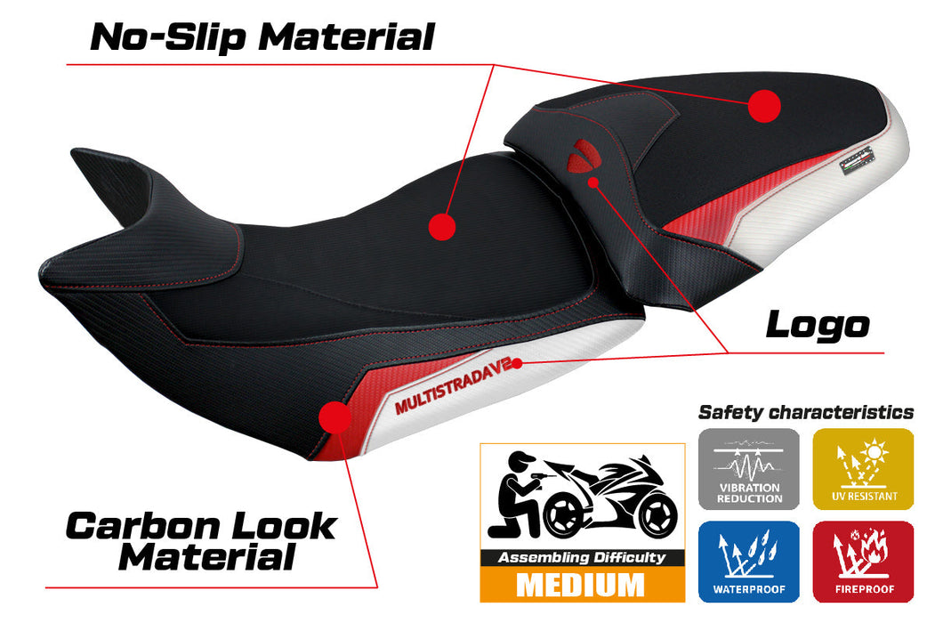 Ducati Multistrada V2 2021-2024 Seat Cover Tappezzeria Italia in White, Red and Black