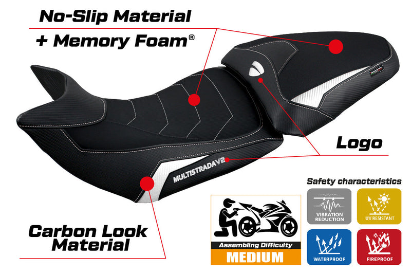 Ducati Multistrada V2 2021-2024 Seat Cover Tappezzeria Italia Comfort in White and Black