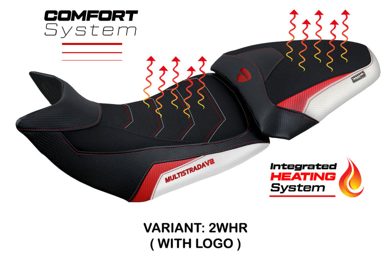 Ducati Multistrada V2 2021-2024 Comfort Heated Seat Cover Tappezzeria Italia in White and Red