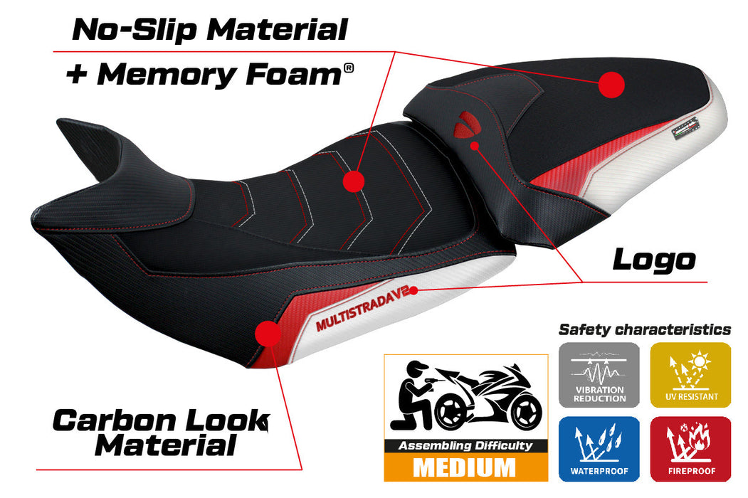 Ducati Multistrada V2 2021-2024 Seat Cover Tappezzeria Italia Comfort in White and Red