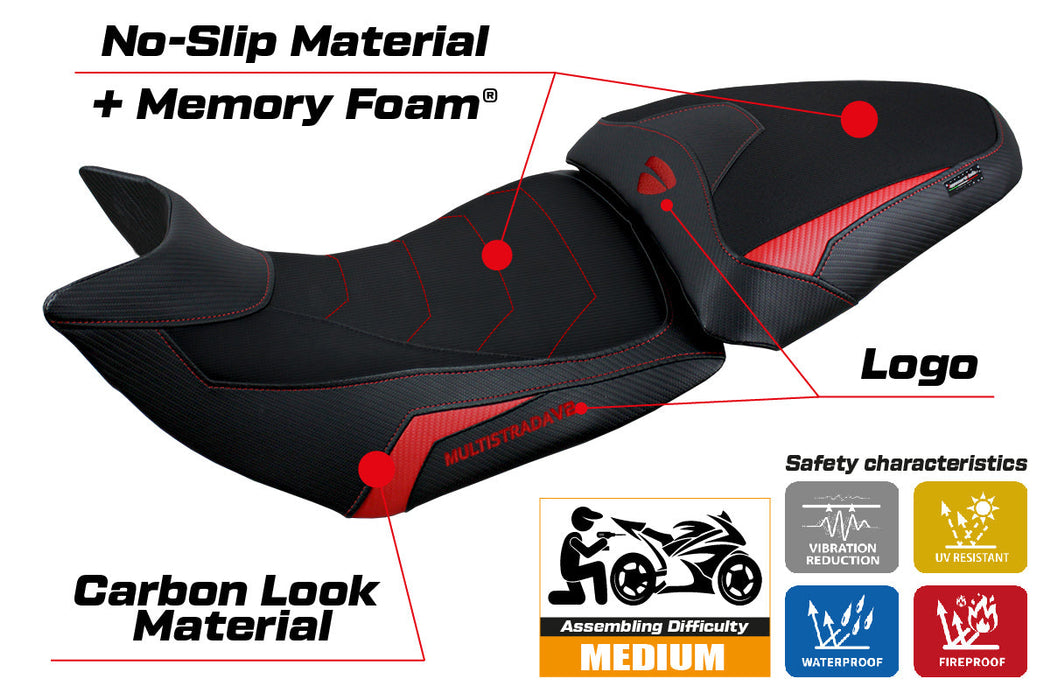 Ducati Multistrada V2 2021-2024 Seat Cover Tappezzeria Italia Comfort in Red and Black