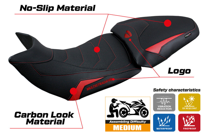 Ducati Multistrada V2 2021-2024 Seat Cover Tappezzeria Italia Ultragrip in Red and Black