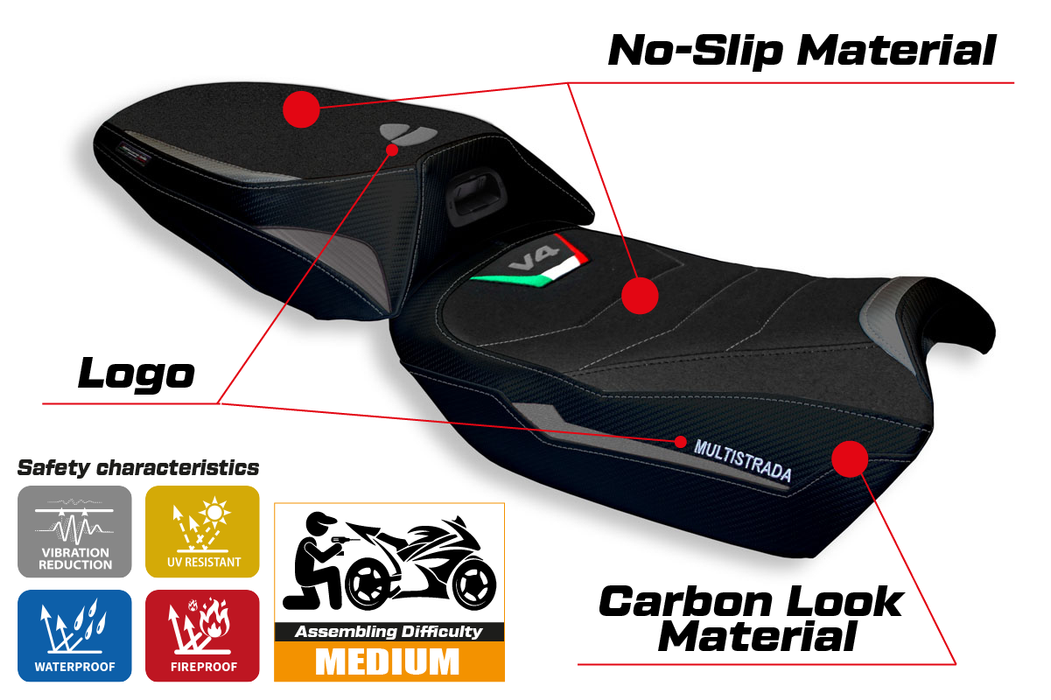 Ducati Multistrada V4 2021-2024 Heated Seat Cover Tappezzeria Italia Ultragrip in Grey