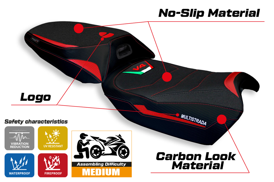 Ducati Multistrada V4 2021-2024 Heated Seat Cover Tappezzeria Italia Ultragrip in Red