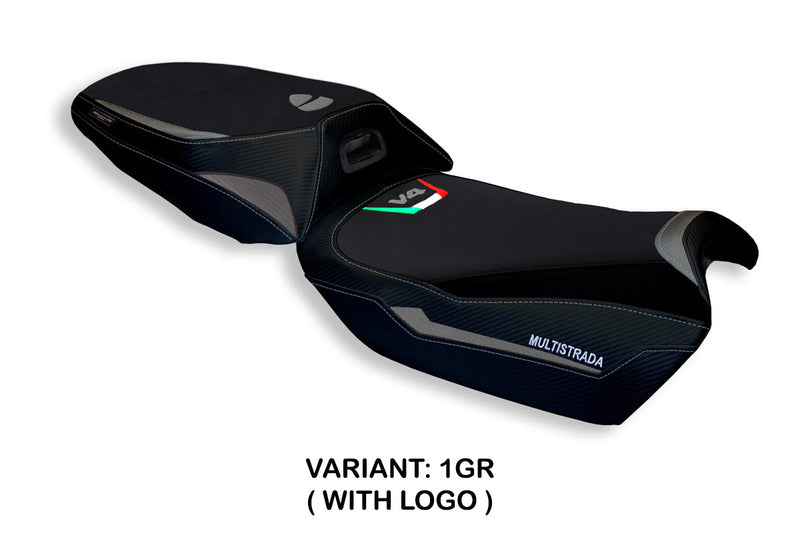 Ducati Multistrada V4 2021-2024 Heated Seat Cover Tappezzeria Italia in Grey and Black