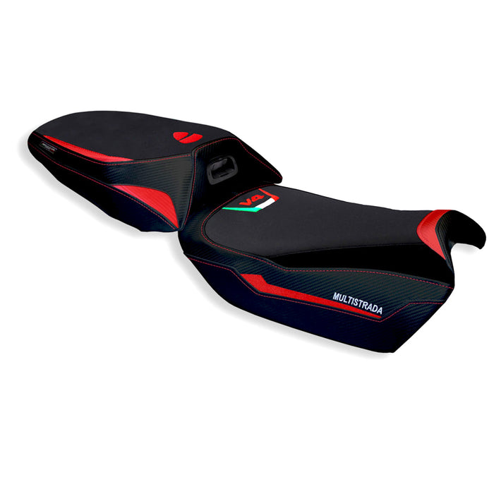 Ducati Multistrada V4 2021-2024 Heated Seat Cover Tappezzeria Italia in Red and Black