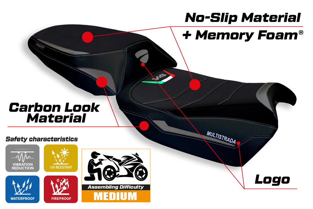 Ducati Multistrada V4 V4S 2021-2024 Comfort Heated Seat Cover Tappezzeria Italia in Grey