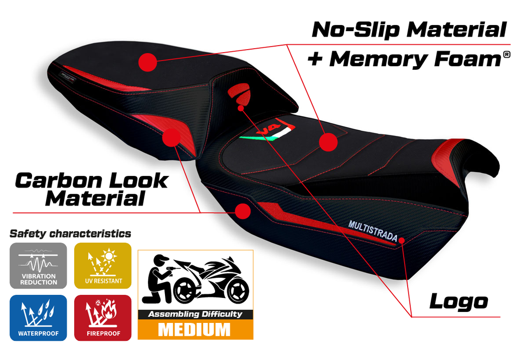 Ducati Multistrada V4 V4S 2021-2024 Seat Cover Tappezzeria Italia Comfort in Red and Black