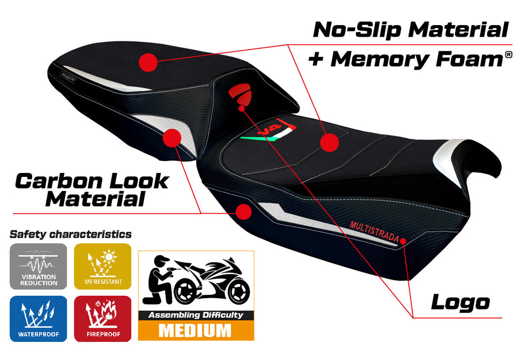 Ducati Multistrada V4 V4S 2021-2024 Comfort Heated Seat Cover Tappezzeria Italia in White