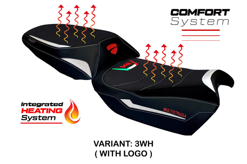 Ducati Multistrada V4 V4S 2021-2024 Comfort Heated Seat Cover Tappezzeria Italia in White