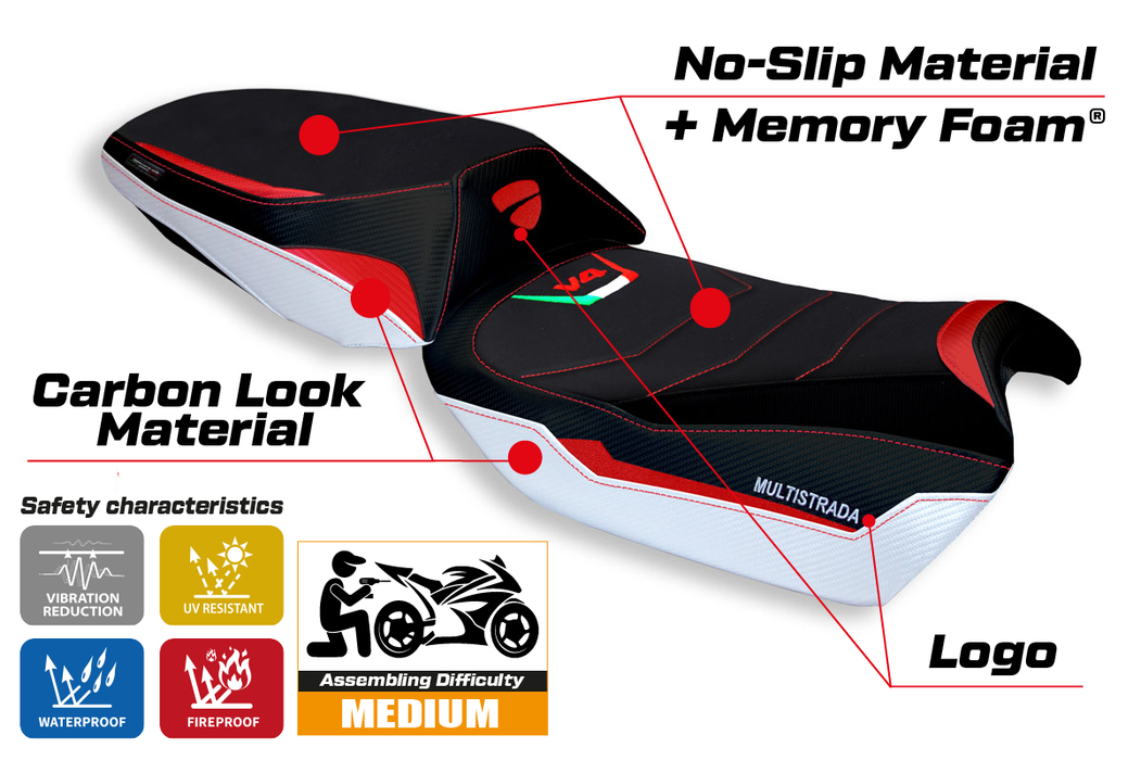Ducati Multistrada V4 V4S 2021-2024 Seat Cover Tappezzeria Italia Comfort in White and Red