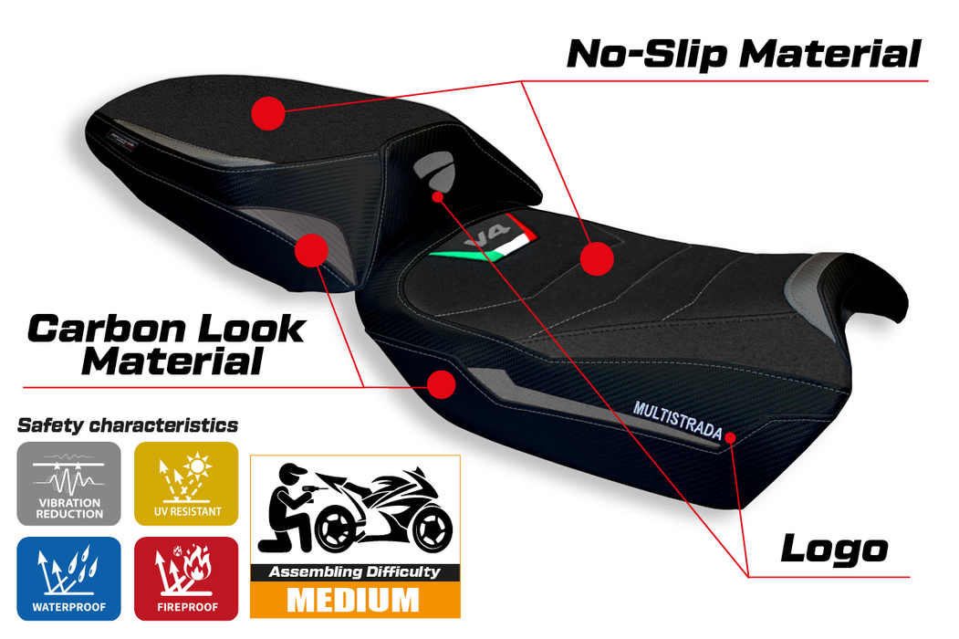 Ducati Multistrada V4 V4S 2021-2024 Seat Cover Tappezzeria Italia Ultragrip in Grey and Black