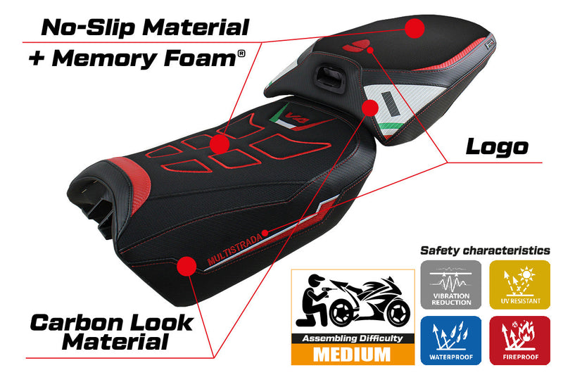 Ducati Multistrada V4 Pikes Peak 2022-2024 Heated Seat Cover Tappezzeria Italia Comfort in White