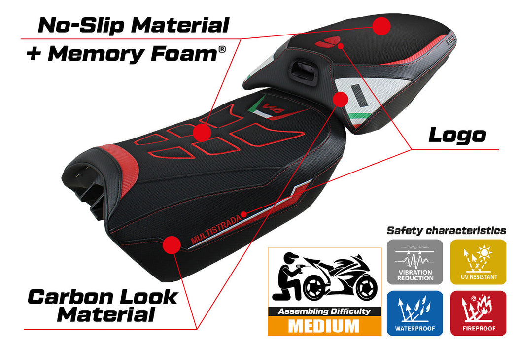 Ducati Multistrada V4 Pikes Peak 2022-2024 Heated Seat Cover Tappezzeria Italia Comfort in White