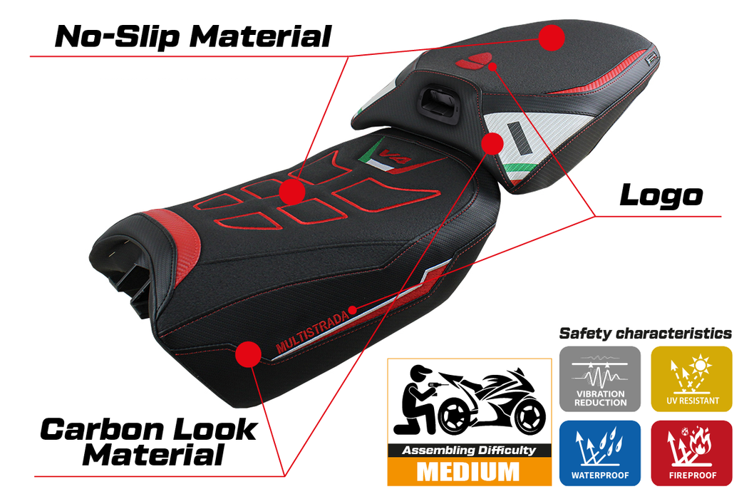 Ducati Multistrada V4 Pikes Peak 2022-2024 Heated Seat Cover Tappezzeria Italia Ultragrip in White