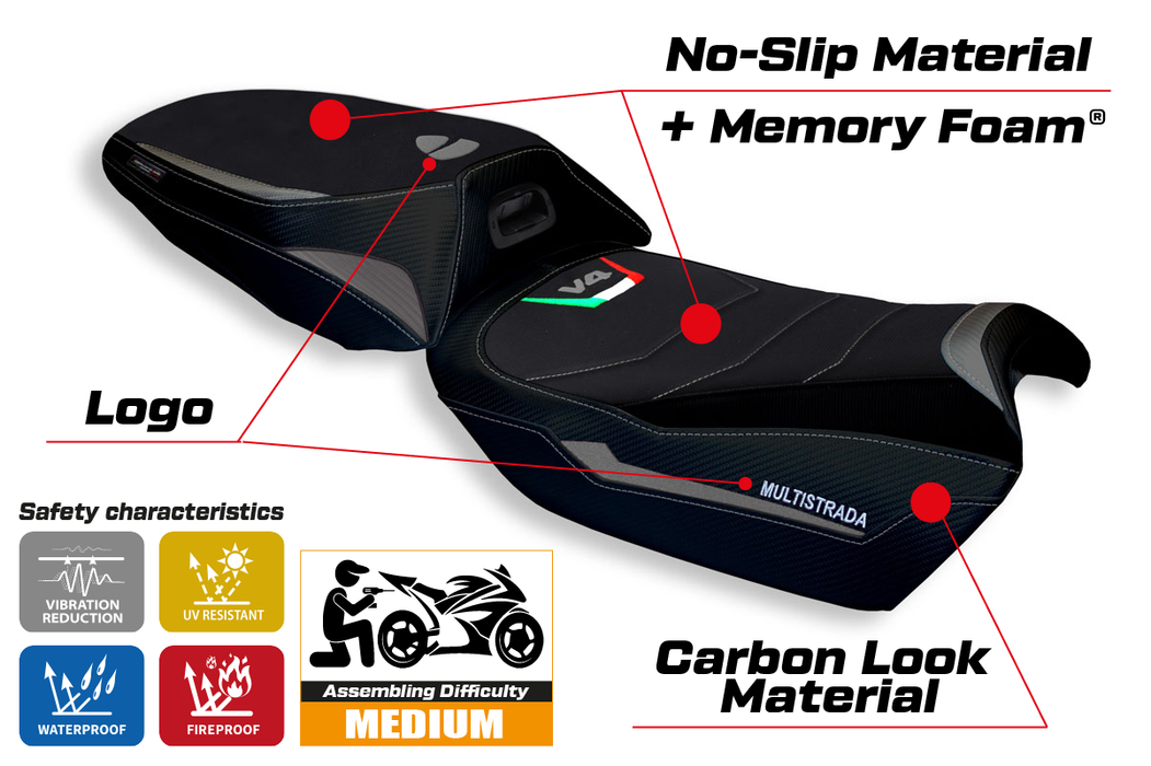 Ducati Multistrada V4 2021-2024 Heated Seat Cover Tappezzeria Italia Comfort in Grey