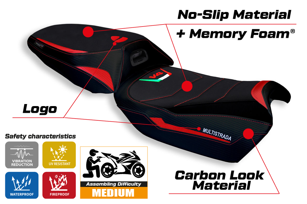 Ducati Multistrada V4 2021-2024 Heated Seat Cover Tappezzeria Italia Comfort in Red
