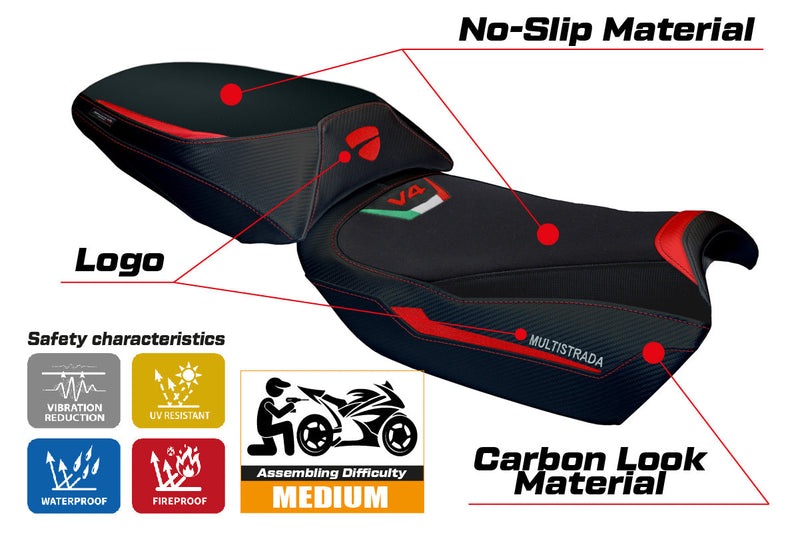 Ducati Multistrada V4 Rally 2023-2024 Seat Cover Tappezzeria Italia in Red and Black