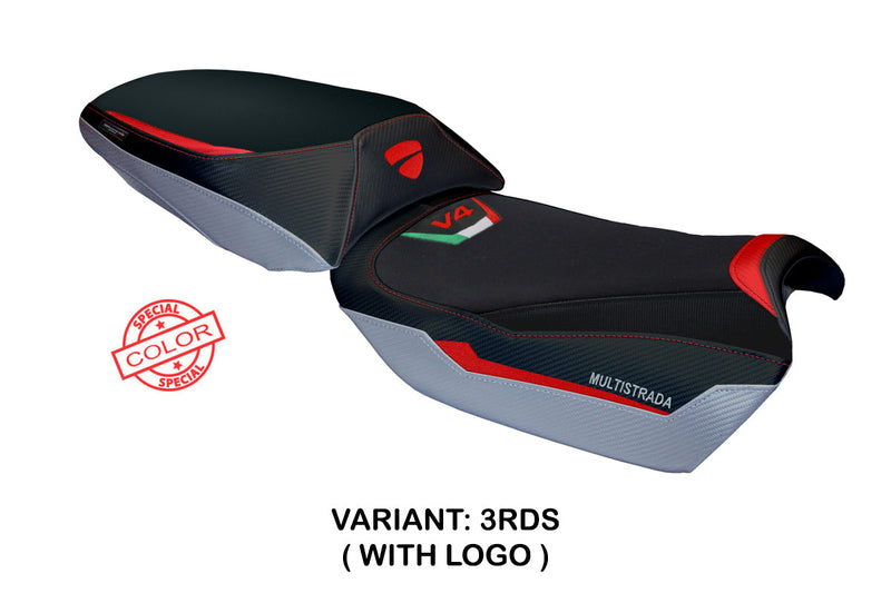 Ducati Multistrada V4 Rally 2023-2024 Seat Cover Tappezzeria Italia in Red, Silver and Black