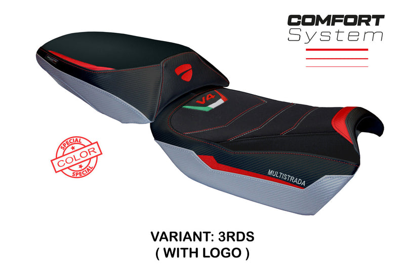 Ducati Multistrada V4 Rally 2023-2024 Seat Cover Tappezzeria Italia Comfort in Red, Silver and Black