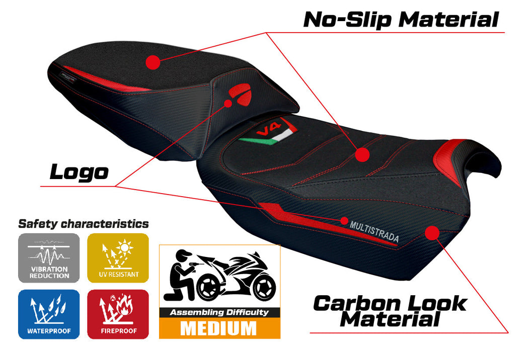 Ducati Multistrada V4 Rally 2023-2024 Seat Cover Tappezzeria Italia Ultragrip in Red and Black